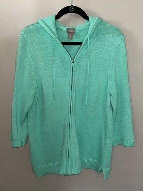 chicos Mint Green Zip-Up Hooded Sweater